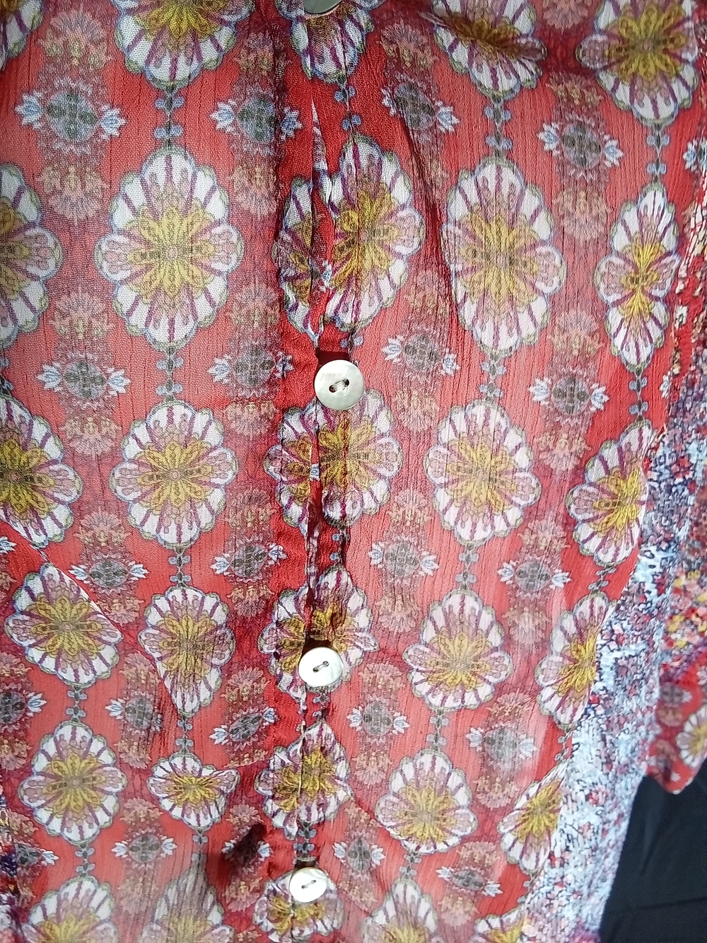 fig and flower Red Mixed-Print Button Down Blouse - Picture 3 of 7
